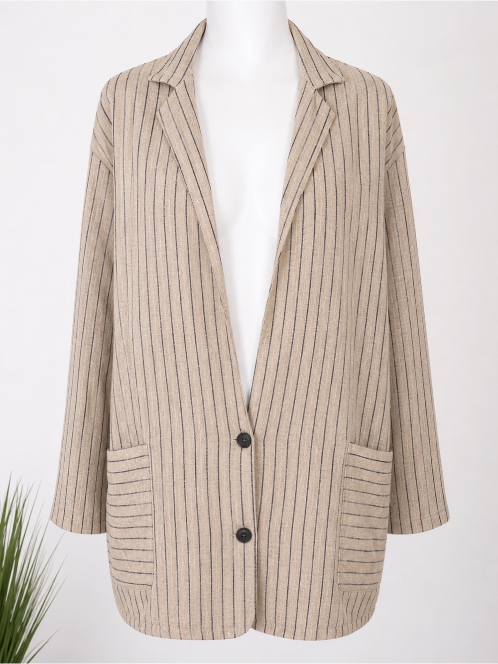 FLAX Jeanne Engelhart Linen Striped Open Front Jacket Small